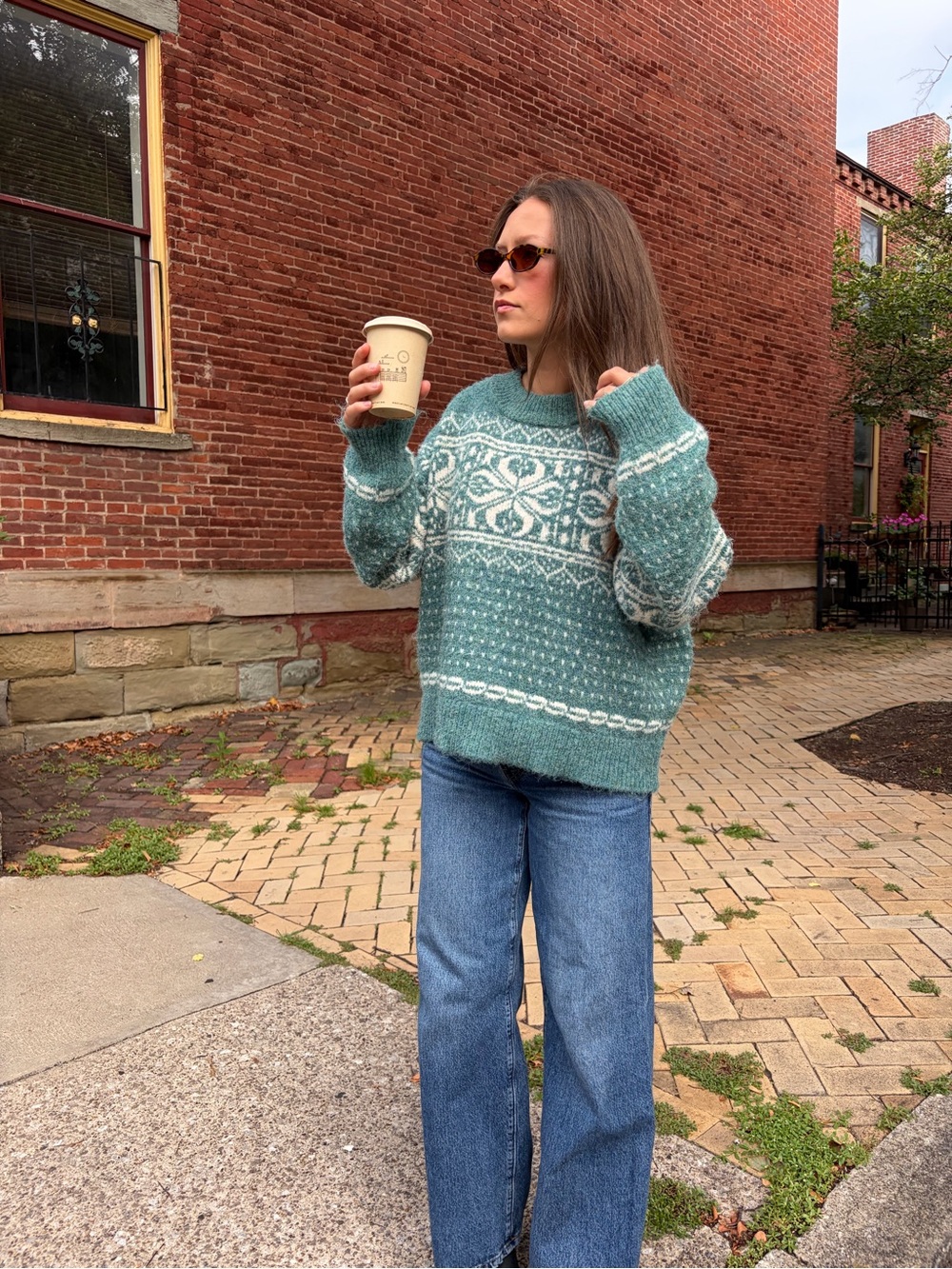 Women’s Teal Patterned Knit Sweater - Picture 2 of 3